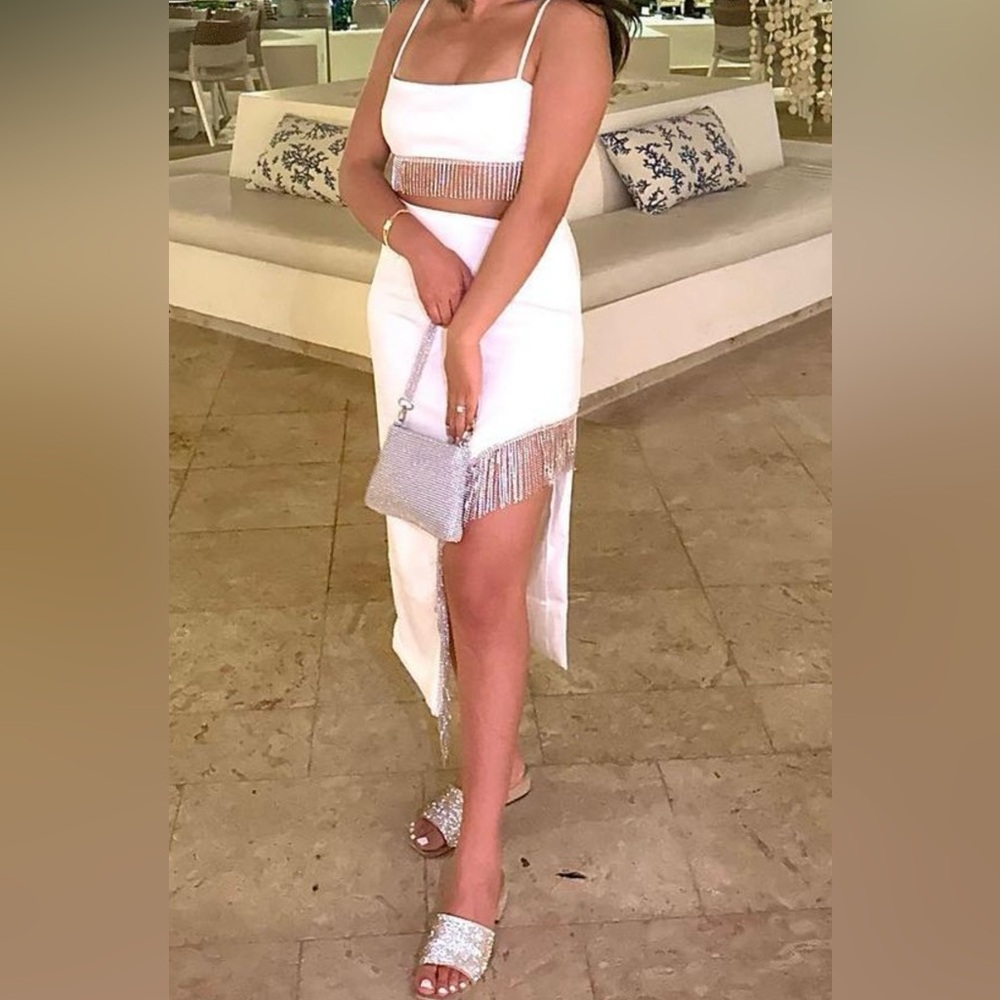 Selfie Leslie White Fringe Two Piece Set